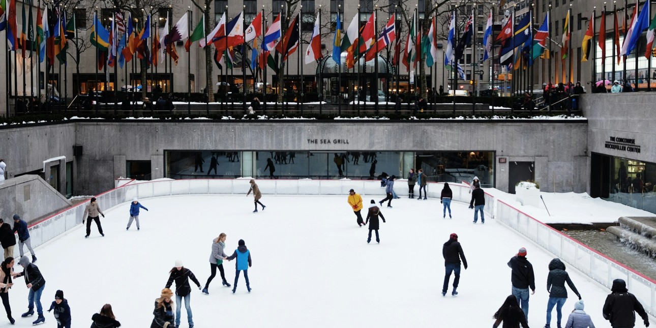 People ice skating at Rockefeller Plaza in New York City