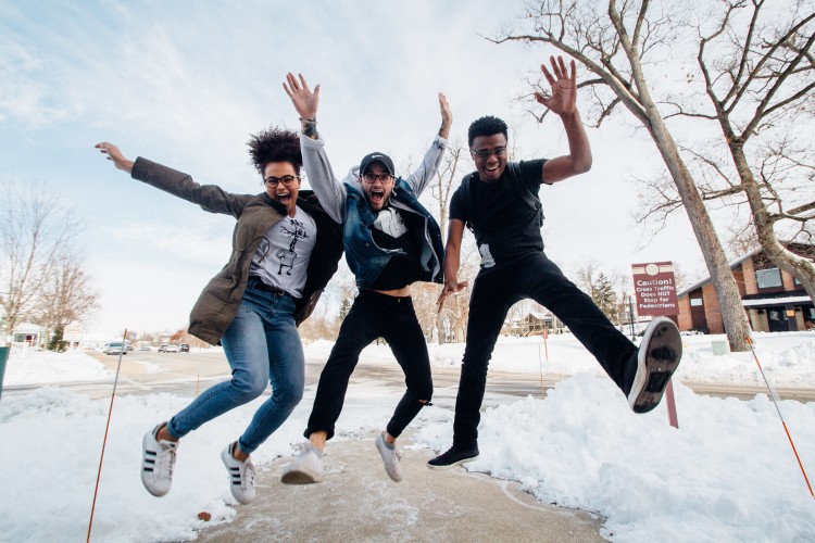 Young people jumping